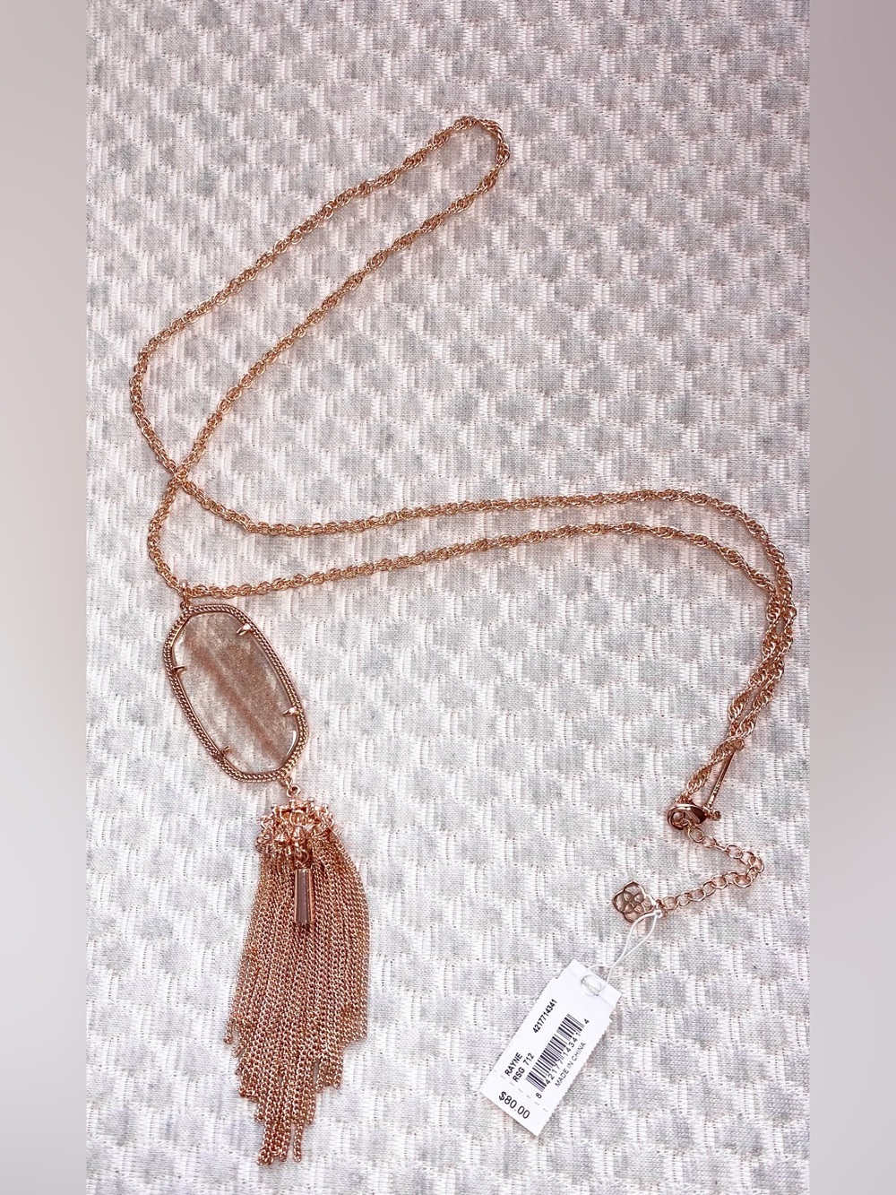 Kendra Scott Rayne Rose Gold Tassel Necklace with Rose Gold Dusted Glass Pendant